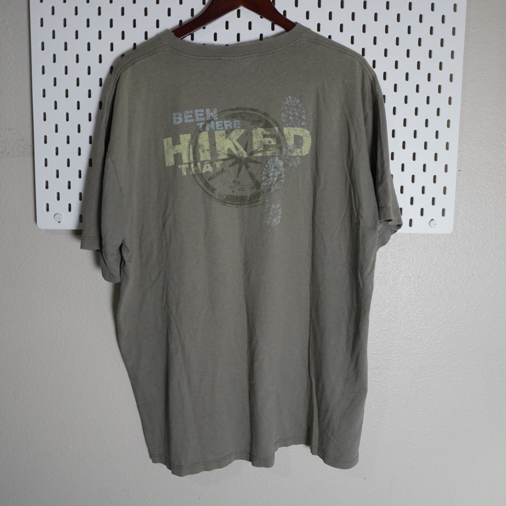 Woolrich Hiking‎ Graphic T Shirt Mens XL Olive Green Hiking Outdoors Distressed